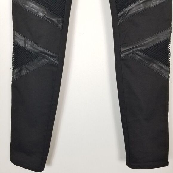 Tripp NYC Daang Goodman Women Skinny Pants Size 26 Black Leather Mesh Detail Y2K - Picture 4 of 7